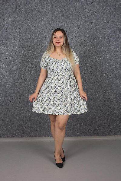 Truva XXL Plus Size Square Collar Crepe Dress Patterned E577