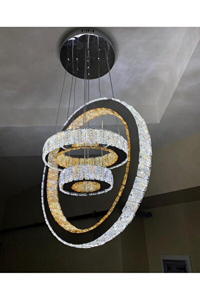 Led A+++ Modern Sarkıt Üçlü Kristal Taşlı Power Avize Kademeli 3 Renk (BEYAZ,...