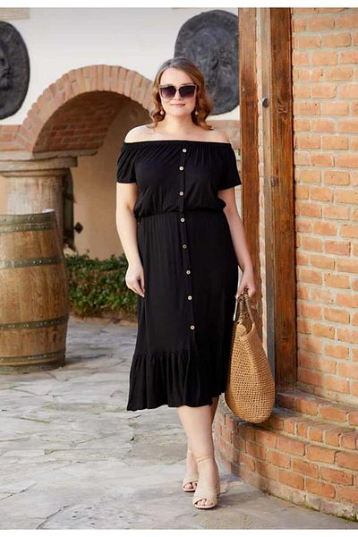 Truva XXL Plus Size Button Detailed Madonna Collar Dress Colorful Elb558