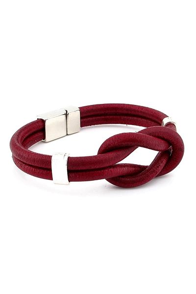 Solfera Claret Red Alaçatı Knot Leather Men's Bracelet M052H
