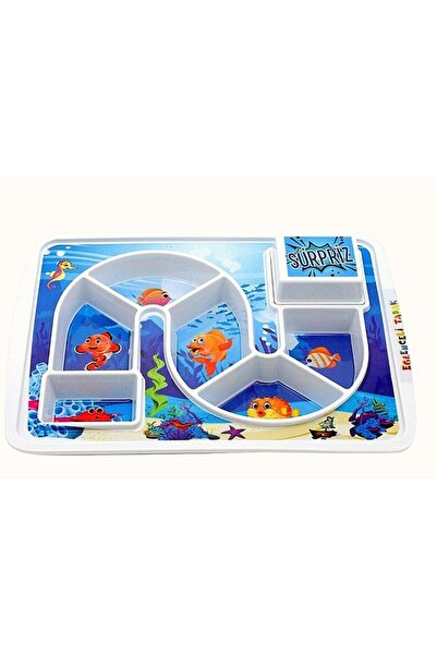 DERELİ MATBAA Baby Kids Nutrition Food Breakfast Plate Aquarium Themed Fun Plate with Surprise 23X30.5X3Cm