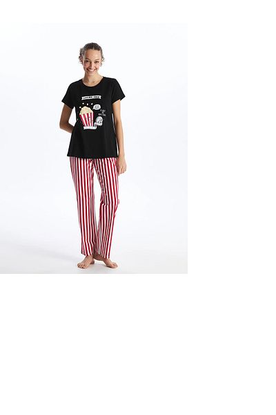 LC Waikiki LCW Young Crew Neck Printed Short Sleeve Women's Pajamas Set