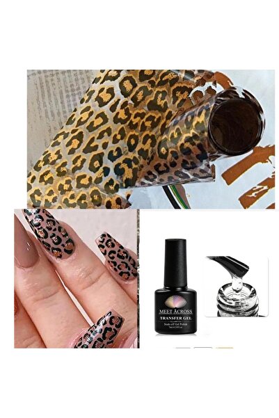 HelloBeautiful LEopar Model Tırnak Folyosu 4*100 cm + Tırnak Transfer Jeli 7 ...
