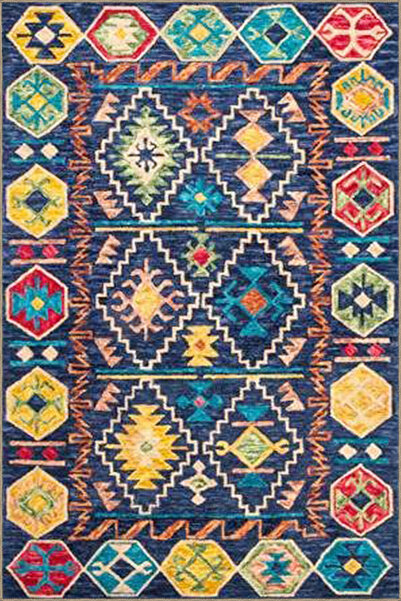 Rugs Modern Halı Blue Shades Background and Geometric Woven Base Carpet 4164