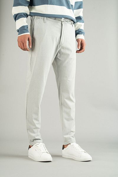 bombe Men's Gray Side Pocket Belted Elastic Laced Double Leg Slim Fit Jogger Trousers