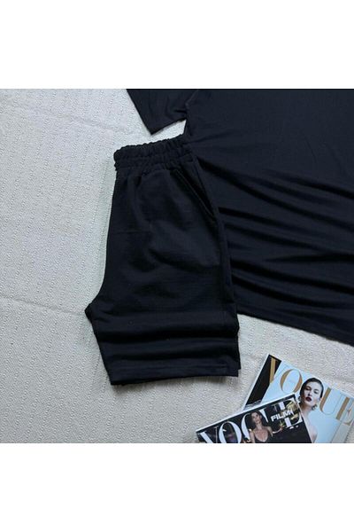 khufu Oversize Black Relaxed Fit T-shirt Black Shorts and Sweatpants 3-Piece Set Unisex