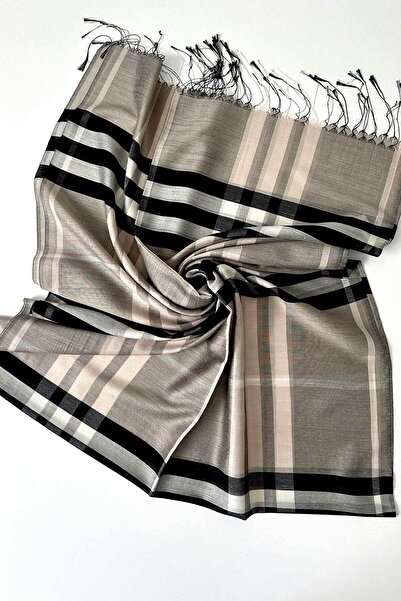 BECCASTYLE Plaid Pattern Silk Shawl, Plaid Shawl, Checkered Shawl, Burberry Shawl, Imported Silk Plaid Shawl, Mink Shawl, Camel