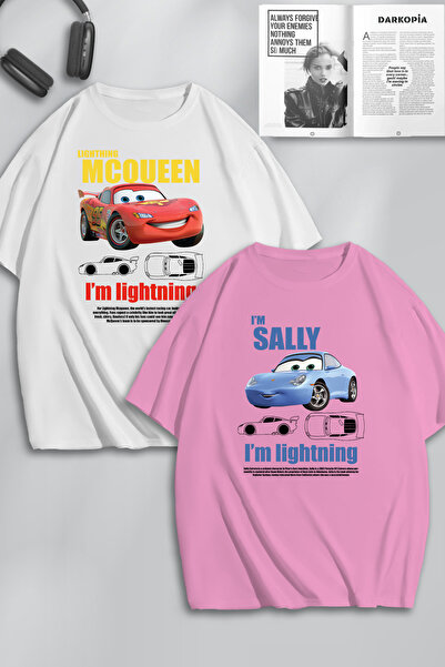 darkopia Unisex Kadın Erkek Şimşek McQueen ve Sally Baskılı Sevgili Çift Komb...