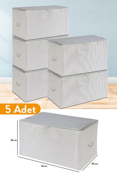Serstil 5 Pieces - Medium Size Anthracite Striped Storage Bag 63 X 40 X 34 Cm