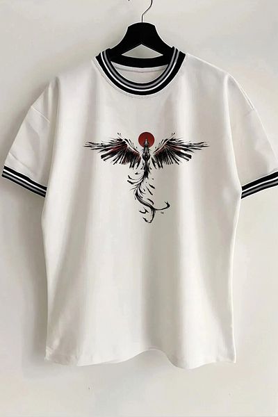 Vordevia Φοίνιξ με στάμπα Unisex New Season Oversize Fit Collar Λεπτομερές καλοκαιρινό λευκό μπλουζάκι