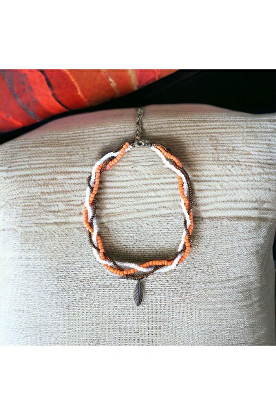 LeylanTakı قلادة نسائية برتقالية بوهيمية ثلاثية الطبقات