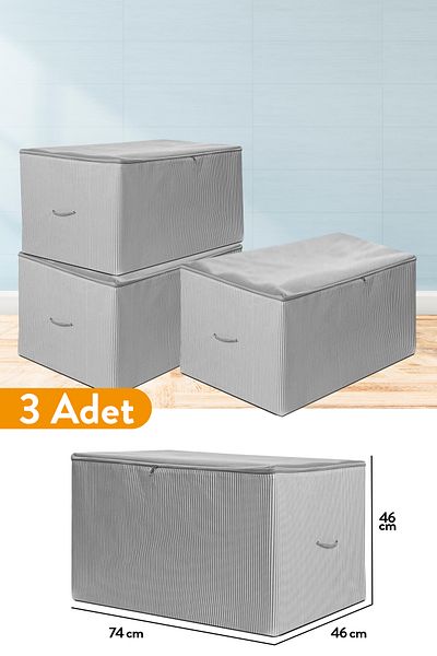 Serstil 3 Τεμάχια - Μεγάλο Μέγεθος Ανθρακί Ριγέ Σκουπίδια - 74 x 46 x 46 cm
