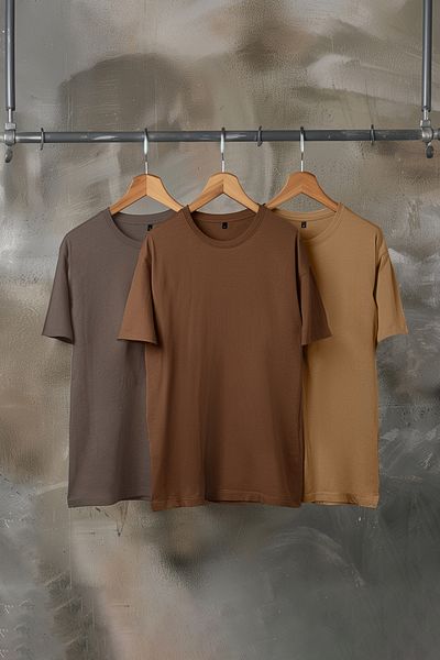 Trendyol Collection Braun-Beige-Grau Slim/Slim Fit Rundhalsausschnitt Basic 100 % Baumwolle 3er-Pack T-Shirts TMNSS19BO0007