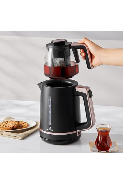 Karaca Maxi Tea XL 2in1 Teebereiter Teezubereiter mit Glassieb Roseberry, Leistung 1700 W
