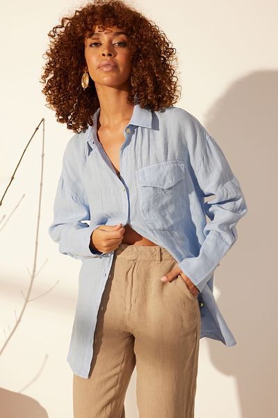 Trendyol Collection Cămașă oversize albastră 100% in TWOSS24GO00125