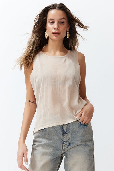 Trendyol Collection Πέτρα Διαφανής Λεπτομερής Λεπτή Πλεκτή Μπλούζα TWOSS24BZ00146