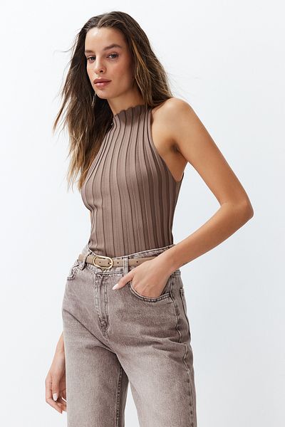 Trendyol Collection Beige Premium-Garn/Spezialgarn-Bluse TWOSS24BZ00275