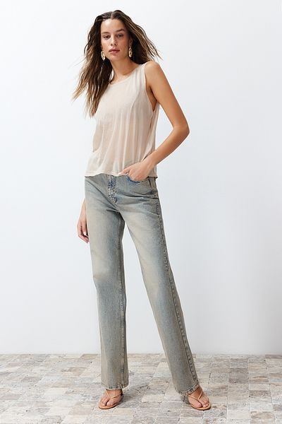 Trendyol Collection Πέτρα Διαφανής Λεπτομερής Λεπτή Πλεκτή Μπλούζα TWOSS24BZ00146
