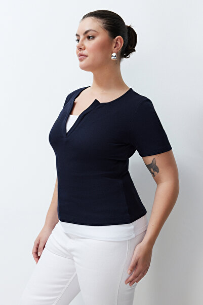 Trendyol Curve Μπλε φούστα Λεπτομερής πλεκτή μπλούζα TBBSS24AF00082