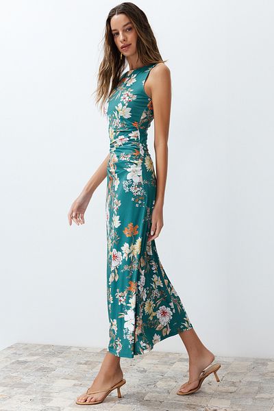Trendyol Collection Πράσινη φλοράλ εμπριμέ φωτεινή επιφάνεια καγιάκ βράχου σώμα Εφαρμογή εύκαμπτο πλεκτό μολύβι TWOSS24EL00528
