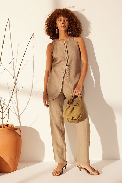 Trendyol Collection Вталена жилетка от 100% лен от норка Модел: TWOSS24YE00052