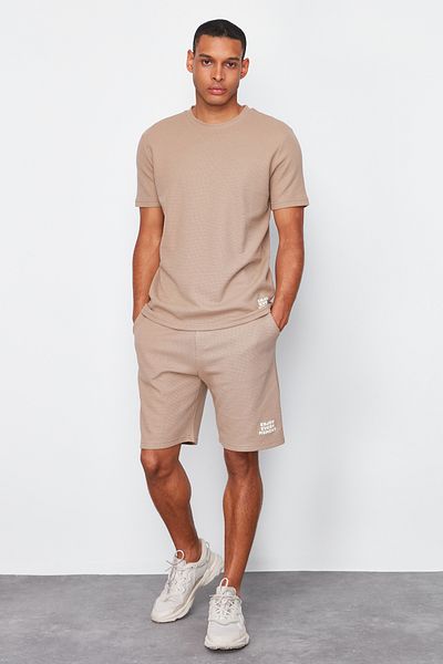 Trendyol Collection Sada pyžama Mink Regular Fit Waffle Shorts TMNSS23PT00032