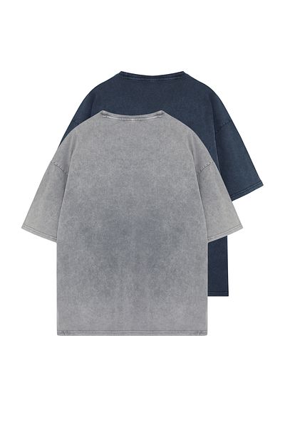 Trendyol Collection 2 csomagos AnthraciTe és Indigo VinTage póló - sápadt hatású TMNSS24TS00194
