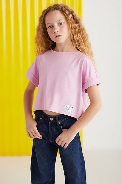 GRIMELANGE Verena Mädchen-T-Shirt aus 100 % Baumwolle in Rosa mit zwei Ärmeln und Zieretikett
