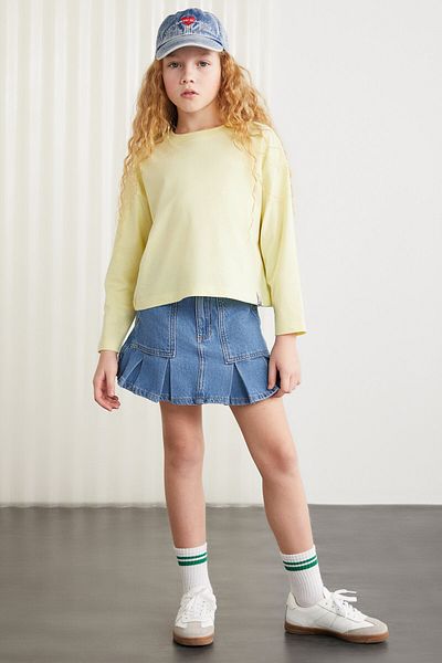 GRIMELANGE Μπλουζάκι Nicola Girl's 100% βαμβακερό μακρυμάνικο Crew Crop κίτρινο μπλουζάκι