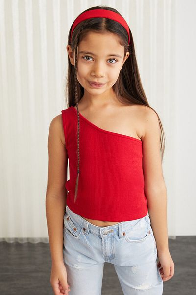GRIMELANGE Coral-grm24027 95% cotton 5% elastic One Shoulder Rib Top Red Bustier