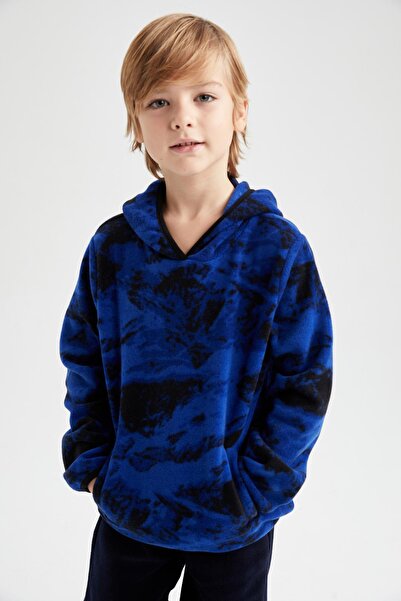 DeFacto Erkek Çocuk Kapüşonlu Desenli Fleto Cepli Polar Sweatshirt Y1662a622wn