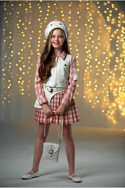 Ribbon kids Set Checked Shirt And Skirt Jacket Hat Bag