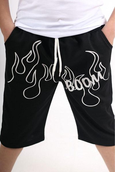 Çiggo Kids Capri/pantaloni scurți/bermude din bumbac pieptănat pentru băieți cu buzunare imprimate cu flacără