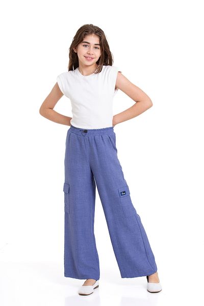 LAPINKOD Linen Girl's Pants with Elastic Waist