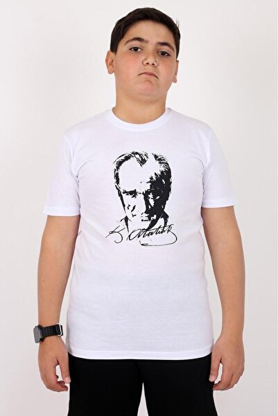 Çiggo Kids Παιδικό μπλουζάκι από βαμβάκι με στάμπα Ataturk και τουρκική σημαία για κορίτσια και αγόρια (UNİSEX) 5-13 ετών