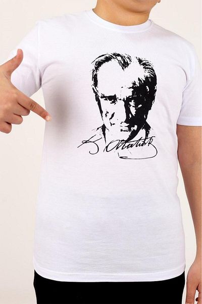 Çiggo Kids Παιδικό μπλουζάκι από βαμβάκι με στάμπα Ataturk και τουρκική σημαία για κορίτσια και αγόρια (UNİSEX) 5-13 ετών