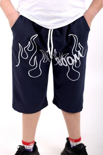 Çiggo Kids Capri/pantaloni scurți/bermude din bumbac pieptănat pentru băieți cu buzunare imprimate cu flacără
