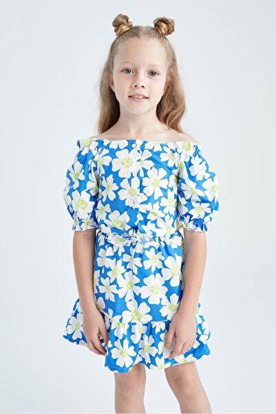 DeFacto Girl's Floral Short Sleeve Blouse Skirt 2 Piece Set Y6962a622hs