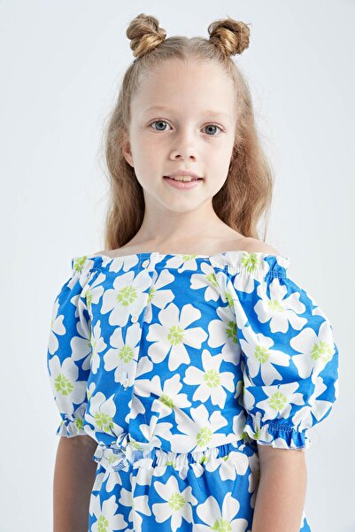 DeFacto Girl's Floral Short Sleeve Blouse Skirt 2 Piece Set Y6962a622hs