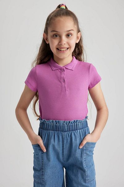 DeFacto Tricou polo cu mânecă scurtă pentru fetiță, cu caroură, Z7794a623sm