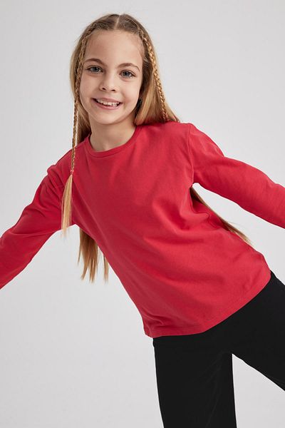 DeFacto Rotes Basic-T-Shirt mit Rundhalsausschnitt und langen Ärmeln für Mädchen Z4192a623sp