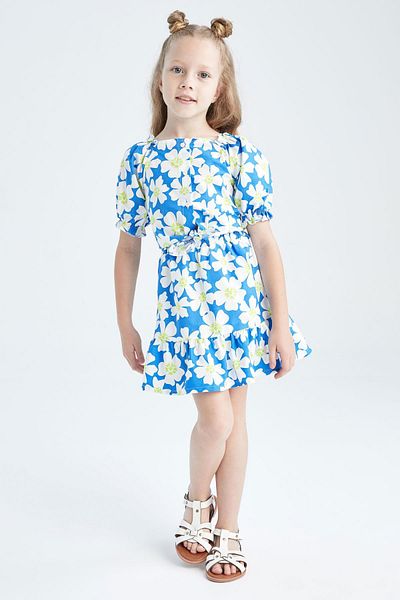 DeFacto Girl's Floral Short Sleeve Blouse Skirt 2 Piece Set Y6962a622hs