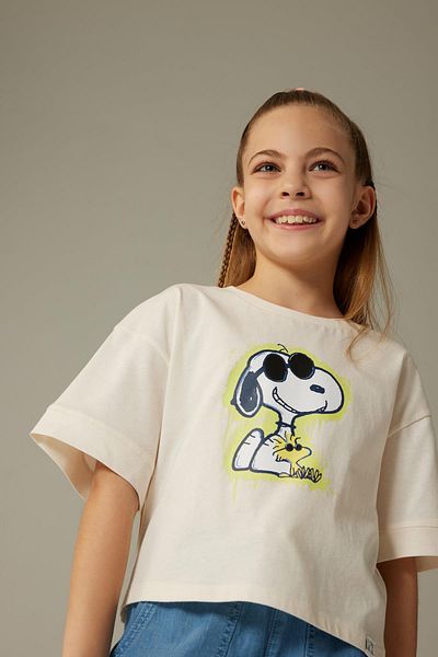 DeFacto Girl's Snoopy Crop Short Sleeve T-Shirt Z8517a623sm