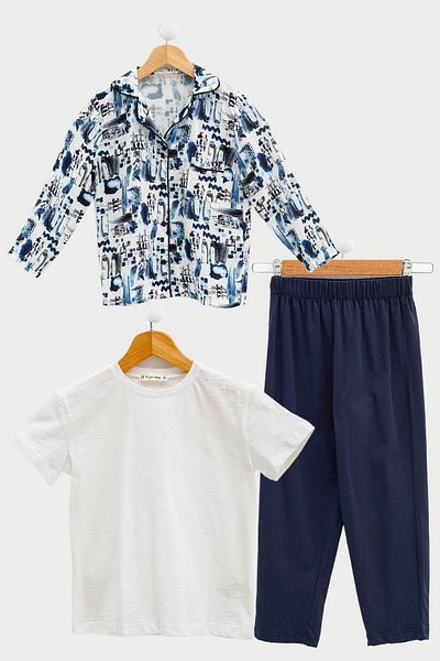 for you kids 3-Piece T-shirt Trousers Ecru Pajama Set