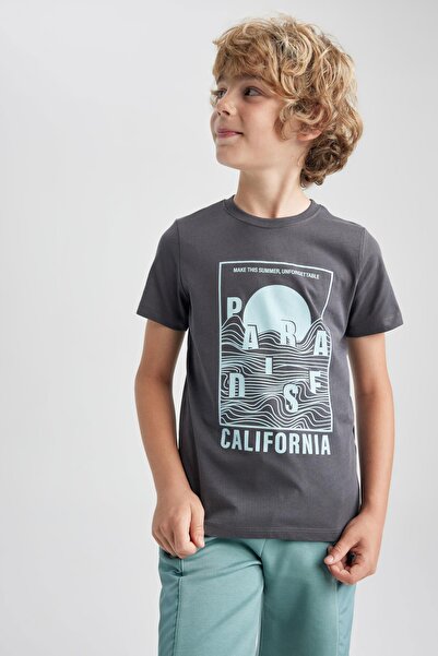 DeFacto Tricou cu mânecă scurtă imprimat cu decolteu turn pentru băiat Z9337a...