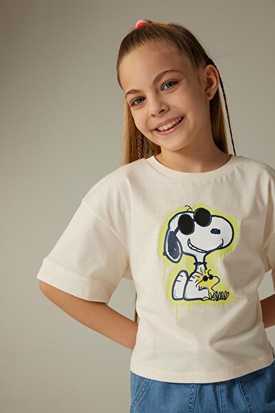 DeFacto Girl's Snoopy Crop Short Sleeve T-Shirt Z8517a623sm