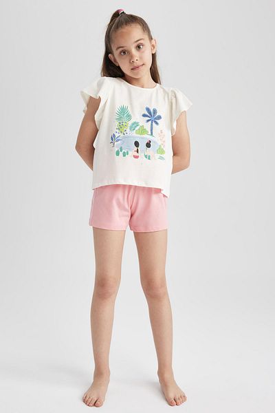 DeFacto Girl's Printed Short Sleeve Pajama Set A1601a823sm
