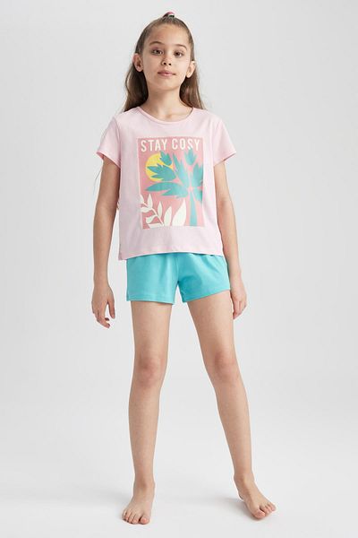 DeFacto Girl's Printed Short Sleeve Pajama Set with Shorts A1600a823sm
