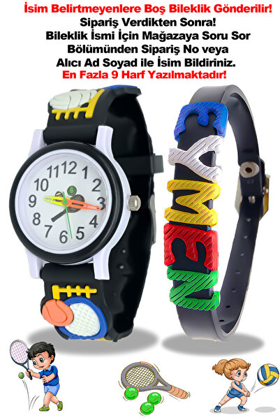 tutkanstore Çocuk Saati İsme Özel Karışık Renk Bileklik Kombineli Spor Temalı...