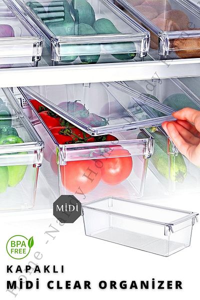 Nandy Home Midi Tall Clear Refrigerator & Cabinet Organizer with Cover